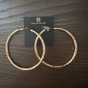 NEW House of Harlow 1960 Textured Gold Hoop Earrings